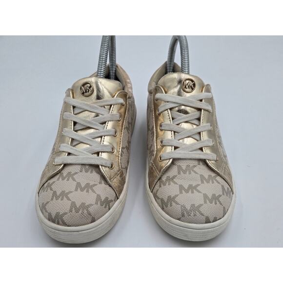 Michael Kors Girls Size 3 Jem Daley MK Monogram Gold Lace-Up Low Top Sneakers - Picture 6 of 8